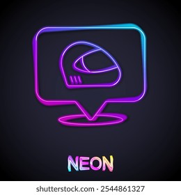 Glowing neon line Racing helmet icon isolated on black background. Extreme sport. Sport equipment.  Vector