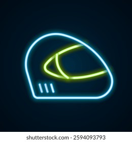 Glowing neon line Racing helmet icon isolated on black background. Extreme sport. Sport equipment. Colorful outline concept. Vector