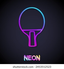 Glowing neon line Racket for playing table tennis icon isolated on black background.  Vector