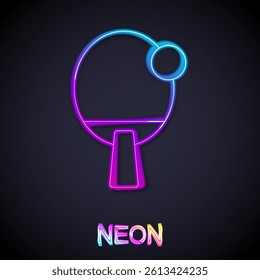 Glowing neon line Racket for playing table tennis icon isolated on black background.  Vector