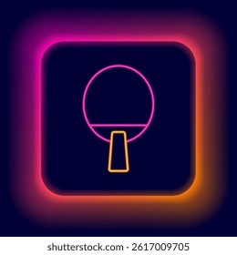 Glowing neon line Racket for playing table tennis icon isolated on black background. Colorful outline concept. Vector