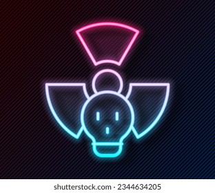Glowing neon line Radioactive icon isolated on black background. Radioactive toxic symbol. Radiation hazard sign.  Vector