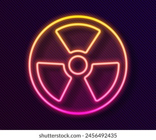 Glowing neon line Radioactive icon isolated on black background. Radioactive toxic symbol. Radiation Hazard sign.  Vector