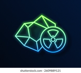 Glowing neon line Radioactive icon isolated on blue background. Radioactive toxic symbol. Radiation hazard sign.  Vector