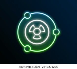 Glowing neon line Radioactive icon isolated on black background. Radioactive toxic symbol. Radiation hazard sign. Colorful outline concept. Vector