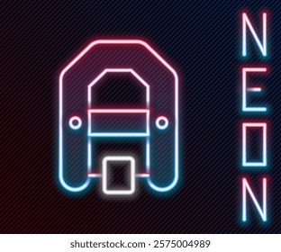 Glowing neon line Rafting boat icon isolated on black background. Inflatable boat with paddles. Water sports, extreme sports, holiday, vacation. Colorful outline concept. Vector