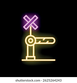 Glowing neon line railway barrier icon isolated on black background. Vector