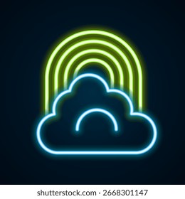 Glowing neon line Rainbow with cloud icon isolated on black background. Colorful outline concept. Vector