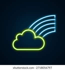 Línea de neón brillante arco iris con icono de nube aislado sobre fondo negro. Feliz día de San Patricio. Fiesta nacional irlandesa. Concepto de contorno colorido. Vector