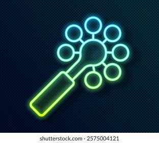 Glowing neon line Rattle baby toy icon isolated on black background. Beanbag sign.  Vector