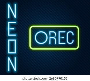 Leuchtende Neonzeile Aufnahme-Symbol einzeln auf schwarzem Hintergrund. Schaltfläche Rec. Farbiges Umrisskonzept Vektorgrafik