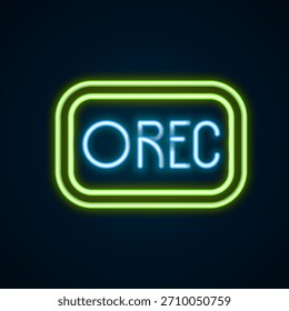 Glowing neon line Record button icon isolated on black background. Rec button. Colorful outline concept. Vector