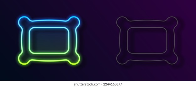 Glowing neon line Rectangular pillow icon isolated on black background. Cushion sign. Orthopedic pillow.  Vector