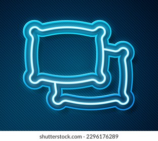 Glowing neon line Rectangular pillow icon isolated on blue background. Cushion sign.  Vector