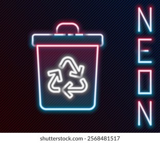 Glowing neon line Recycle bin with recycle symbol icon isolated on black background. Trash can icon. Garbage bin sign. Recycle basket sign. Colorful outline concept. Vector Illustration