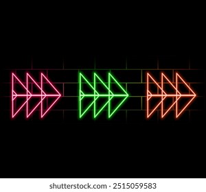 Glowing neon line Refresh icon isolated on brick wall background. Reload symbol. Rotation arrows in a circle sign. Vector Illustration..