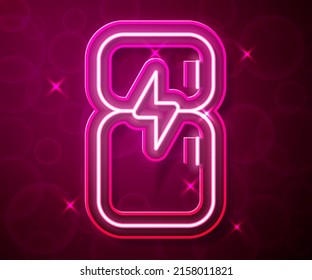 Glowing neon line Refrigerator icon isolated on red background. Fridge freezer refrigerator. Household tech and appliances.  Vector