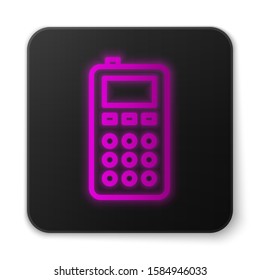 Glowing neon line Remote control icon isolated on white background. Black square button. Vector Illustration