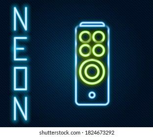 Línea de neón brillante Icono de control remoto aislado en fondo negro. Concepto de esquema colorido. Ilustración vectorial