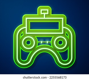Glowing neon line Remote control icon isolated on blue background.  Vector