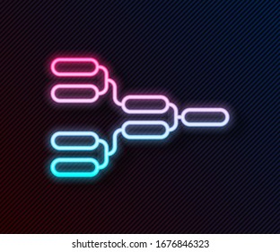 Glowing neon line Results and standing tables scoreboard championship tournament bracket icon isolated on black background.  Vector Illustration