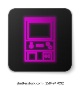 Glowing neon line Retro arcade game machine icon isolated on white background. Black square button. Vector Illustration