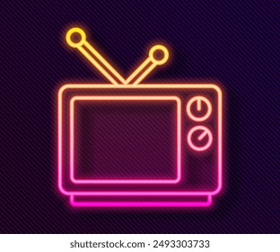 Glühende Neon-Linie Retro TV-Symbol auf schwarzem Hintergrund isoliert. Fernsehzeichen.  Vektorillustration