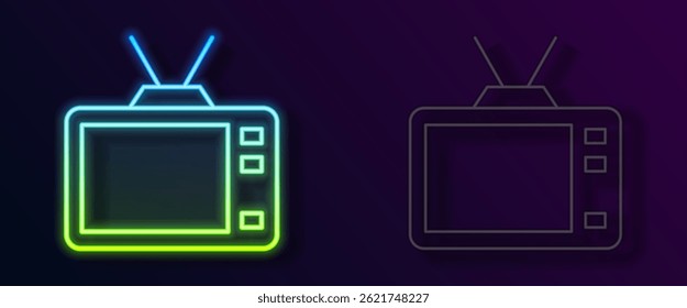 Glowing neon line Retro tv icon isolated on black background. Television sign.  Vector