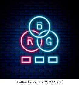 Glowing neon line RGB color mixing icon isolated on brick wall background. Colorful outline concept. Vector