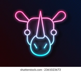 Glowing neon line Rhinoceros icon isolated on black background. Animal symbol.  Vector