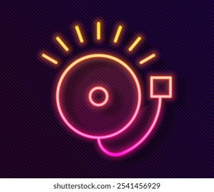 Glowing neon line Ringing alarm bell icon isolated on black background. Fire alarm system. Service bell, handbell sign, notification symbol.  Vector