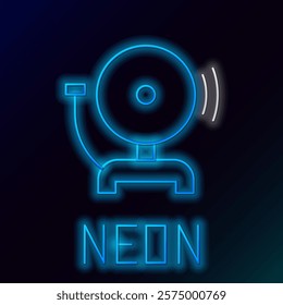 Glowing neon line Ringing alarm bell icon isolated on black background. Fire alarm system. Service bell, handbell sign, notification symbol. Colorful outline concept. Vector