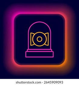 Glowing neon line Ringing alarm bell icon isolated on black background. Alarm symbol, service bell, handbell sign, notification symbol. Colorful outline concept. Vector
