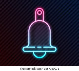 Glowing neon line Ringing bell icon isolated on black background. Alarm symbol, service bell, handbell sign, notification symbol.  Vector Illustration