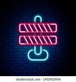 Glowing neon line Road barrier icon isolated on brick wall background. Symbol of restricted area which are in under construction processes. Repair works. Colorful outline concept. Vector