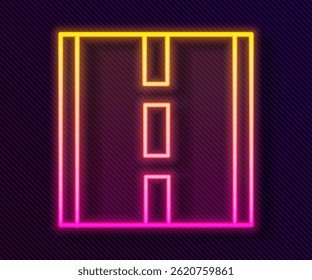 Glowing neon line Road icon isolated on black background.  Vector