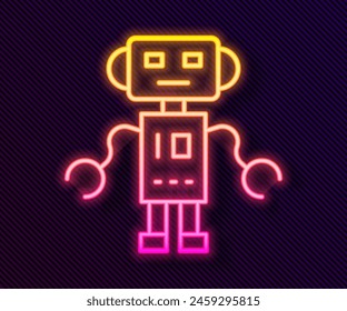 Glowing neon line Robot toy icon isolated on black background.  Vector