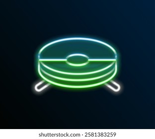 Glowing neon line Robot vacuum cleaner icon isolated on black background. Home smart appliance for automatic vacuuming, digital device for house cleaning. Colorful outline concept. Vector