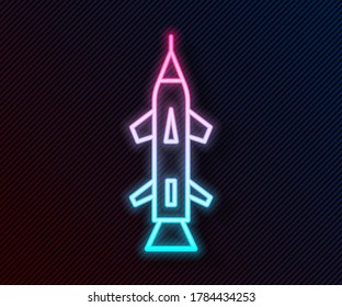 Glowing neon line Rocket icon isolated on black background.  Vector Illustration
