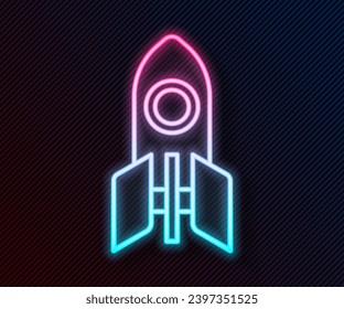 Glowing neon line Rocket ship icon isolated on black background. Space travel.  Vector