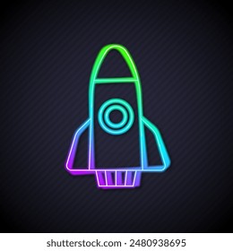 Glowing neon line Rocket ship icon isolated on black background. Space travel.  Vector