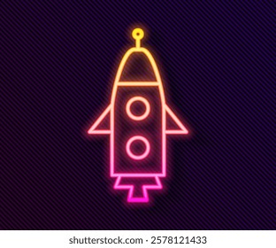 Glowing neon line Rocket ship icon isolated on black background. Space travel.  Vector