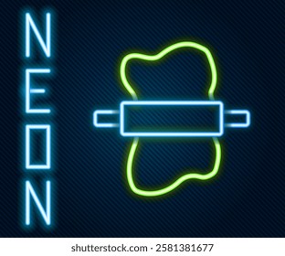 Glowing neon line Rolling pin on dough icon isolated on black background. Colorful outline concept. Vector