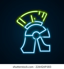 Glowing neon line Roman army helmet icon isolated on black background. Colorful outline concept. Vector