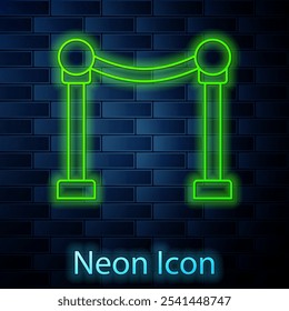Glowing neon line Rope barrier icon isolated on brick wall background. VIP event, luxury celebration. Celebrity party entrance.  Vector