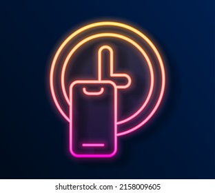 Glowing neon line Round the clock delivery icon isolated on black background.  Vector