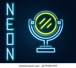 Icono de espejo de maquillaje redondo de línea de neón brillante aislado sobre fondo negro. Concepto de contorno colorido. Vector