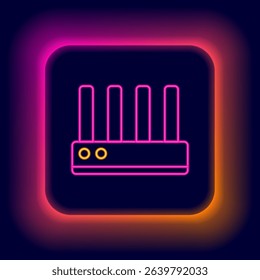 Glowing neon line Router and wi-fi signal icon isolated on black background. Wireless ethernet modem router. Computer technology internet. Colorful outline concept. Vector