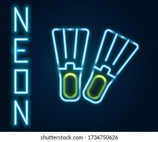 Glowing neon line Rubber flippers for swimming icon isolated on black background. Diving equipment. Extreme sport. Sport equipment. Colorful outline concept. Vector Illustration