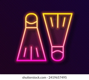 Glowing neon line Rubber flippers for swimming icon isolated on black background. Diving equipment. Extreme sport. Sport equipment.  Vector Illustration